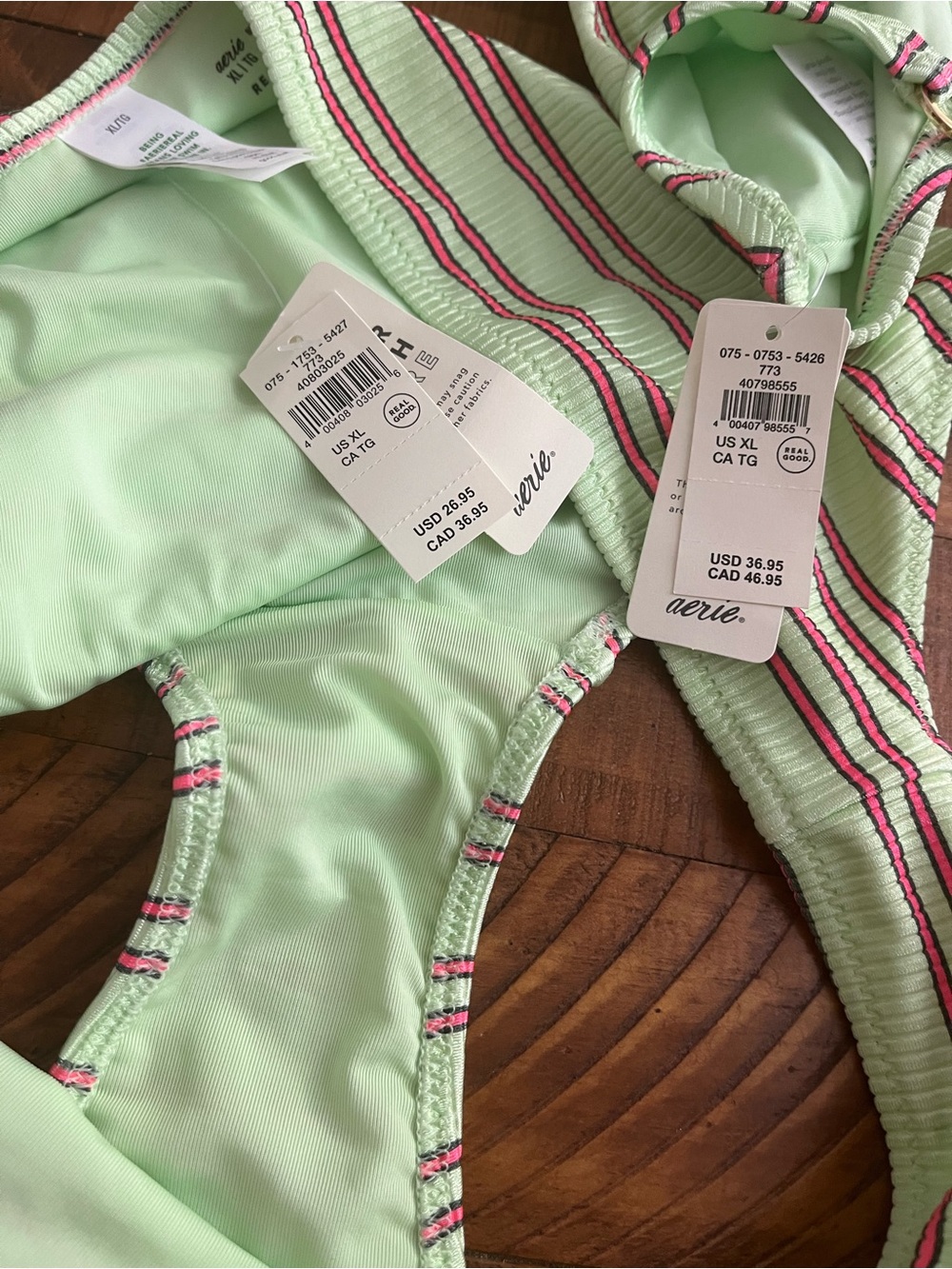 NWT Aerie FULL SET Beach Babe Shine Rib Voop Top + Full Coverage Bottom in Green - Picture 4 of 4